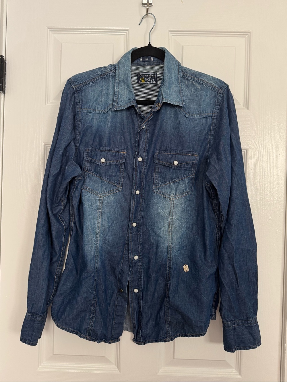 Casual Men's Italian Denim Button-Down Shirt Jacket - Blue